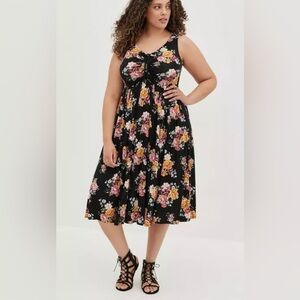 Torrid Super Soft Knits Shirred Floral Skater Dress Sleeveless Midi Plus 4X